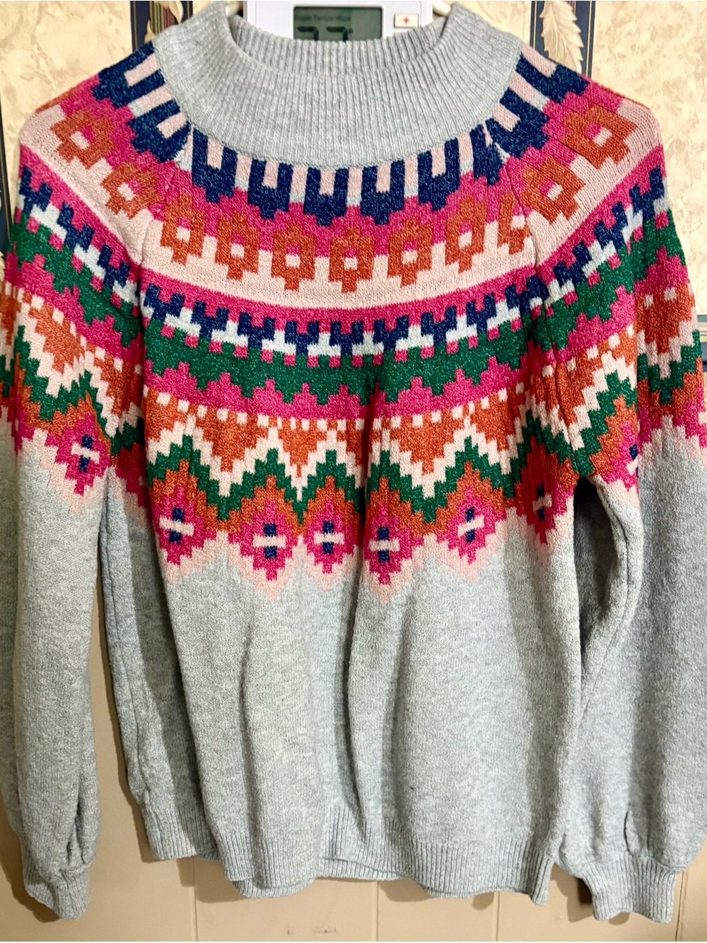 Women’s Maurice Crewneck Sweater - Gray with Pink,